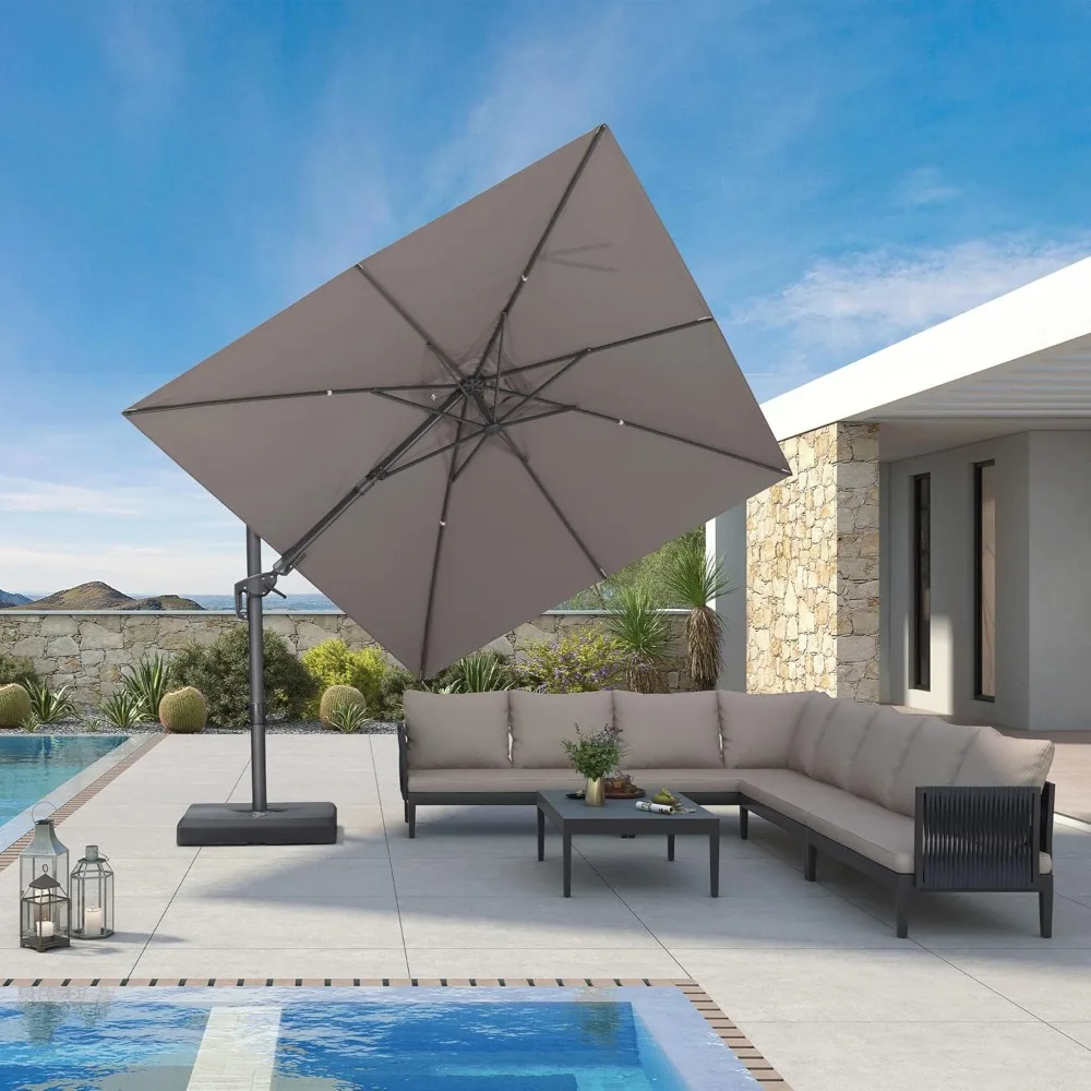 9' X 12' Left-right Tilting Outdoor Patio Umbrella Swivel Offset Cantilever Umbrella with UV Resistant Heavy Duty Rectangle