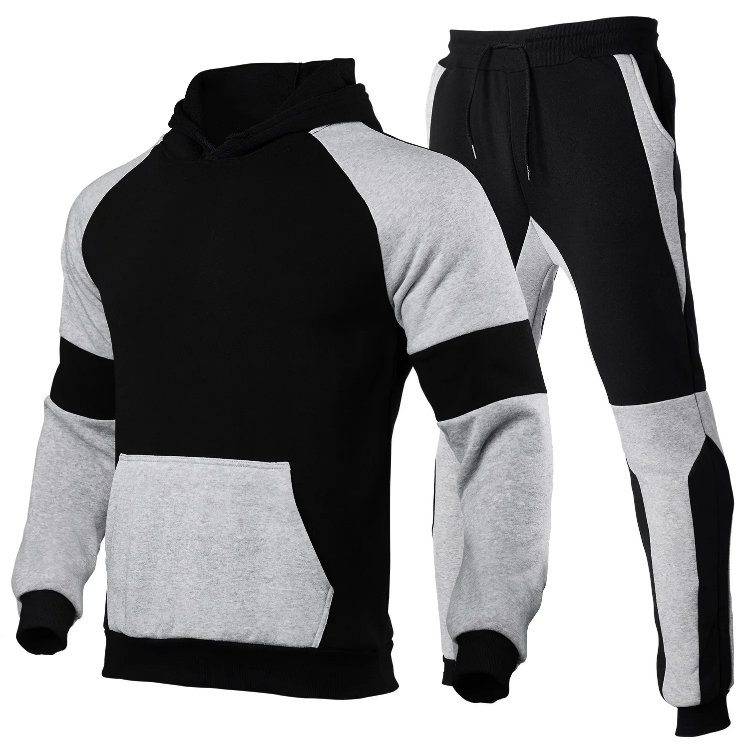 Men's Contrasting Splicing Running Sets Sportswear Fashion Outdoor Long Sleeve Winter Spring Clothing Hoodies Tracksuits Joggers