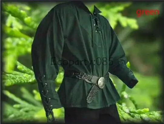 

Men Medieval Renaissance Grooms Pirate Reenactment Larp Costume Lacing Up Shirt Bandage Top Middle Age Clothing For Adult 3XL