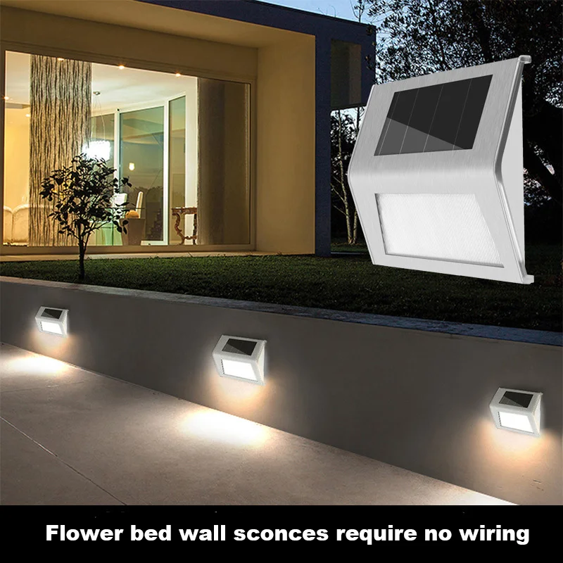 Outdoor Solar LED Wall Light Waterproof Sunlight Garden Decoration Street Lights Path Home Garden White/warm Light Apply Lamp