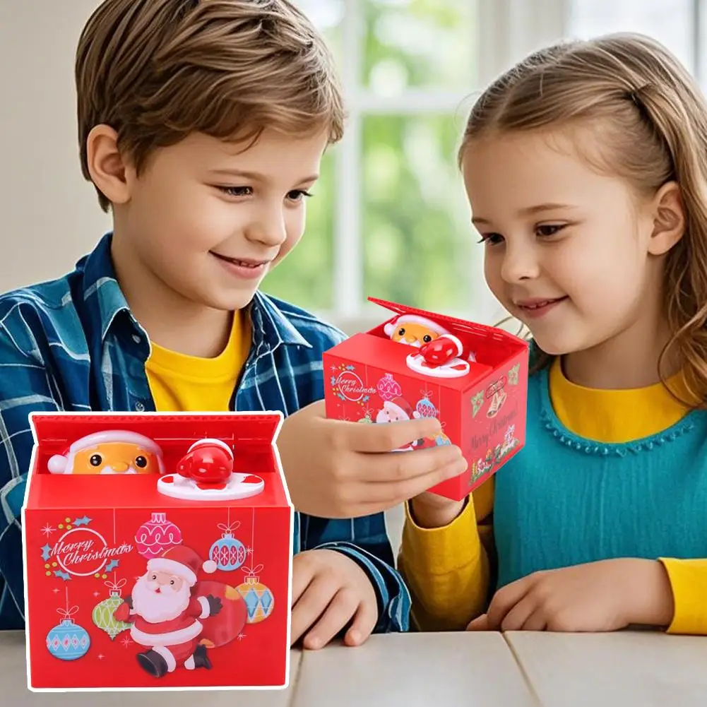 Um cofrinho de coleção de dinheiro assistido de Papai Noel, cofrinho elétrico, cofrinho divertido, compatível com aniversários de Natal A5I9