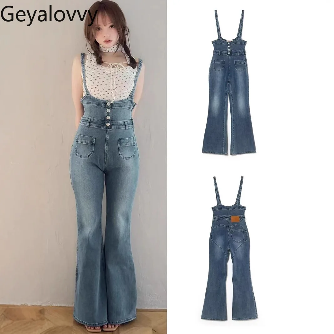 

Spring and Autumn Lady Jean Trousers Japanese Style Denim Pants 2025 New Sweet Girl High Waist Jeans Overalls for Women