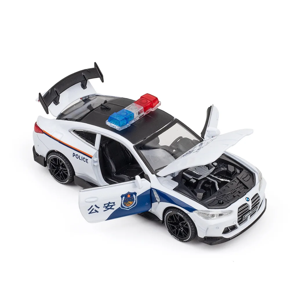 1:32 BMW M4 Police car High simulation Pull Back Sound Light Diecast Model CAR Toys Collection kids Gifts A453