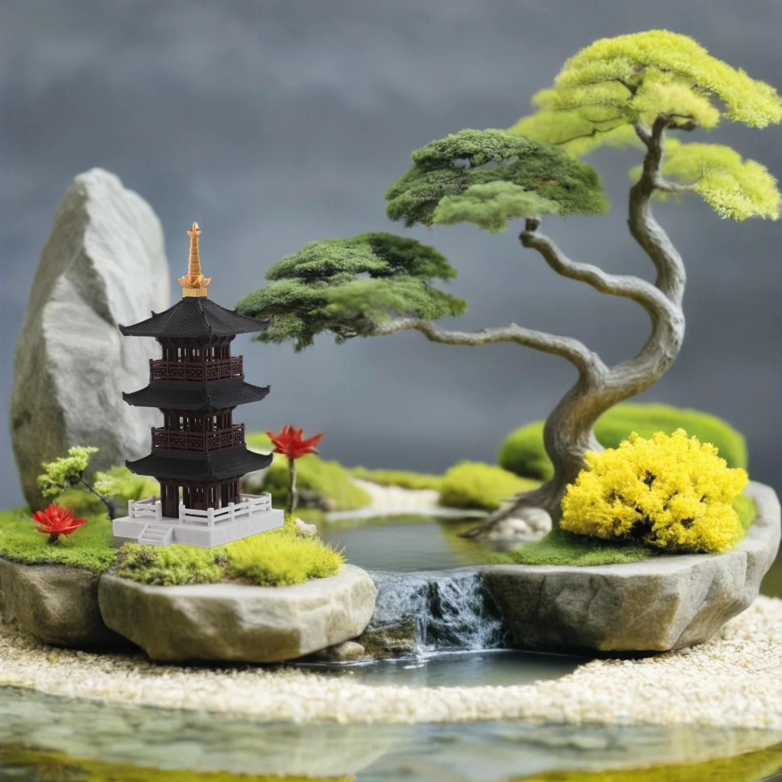 

3-Tier Chinese Pagoda Sculpture Miniature Tower Decor For Aquarium Bonsai Terrarium Asian Style Ornament Home Garden Decoration