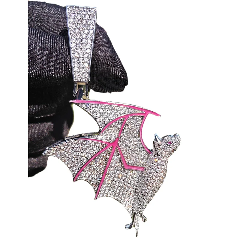 Hip Hop 3A+ CZ Stone Paved Bling Iced Out Luminous Bat Pendant Necklace for Men Women Club Rapper Jewelry Gold Silver Color