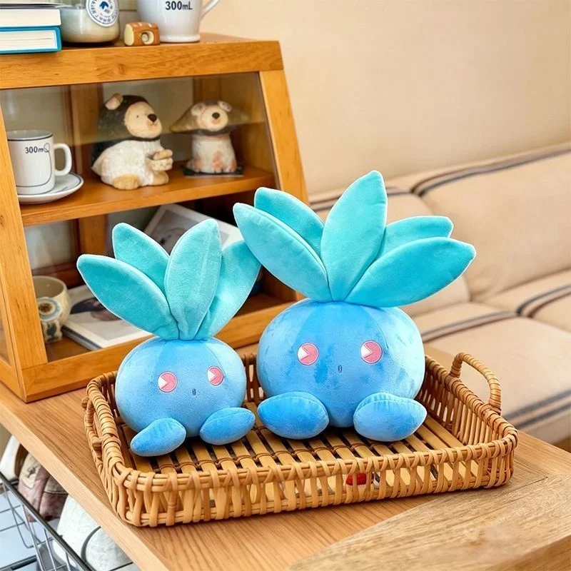 Very Soft Oddish Stuffed Anime Doll Round Blue Body Leaf Top Design Grass Attribute Plush Toy for Sofa Ornament Fans Gift