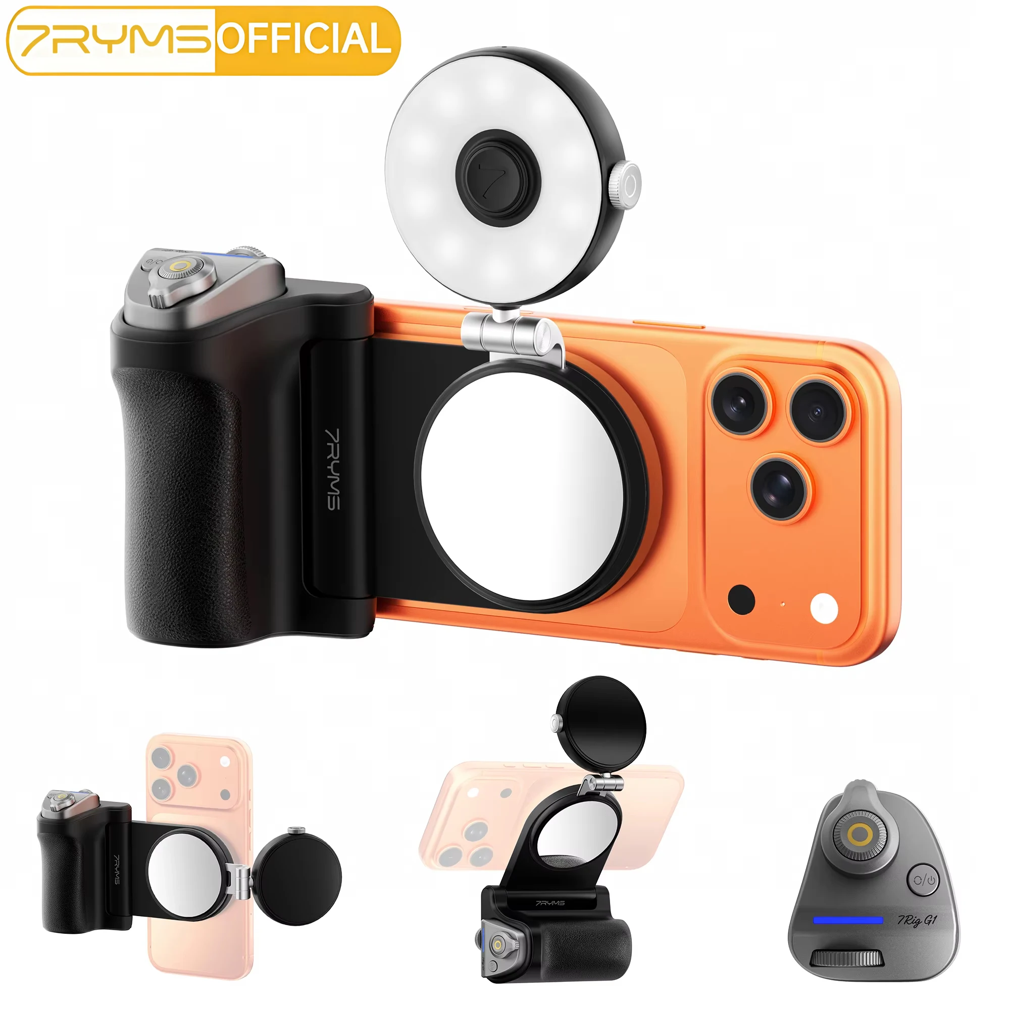 7RYMS 7Rig G1/G1K1 Cell Phone Camera Grip Kit for iPhone Android, Shooting Aid with Remote Control Handle for Selfie