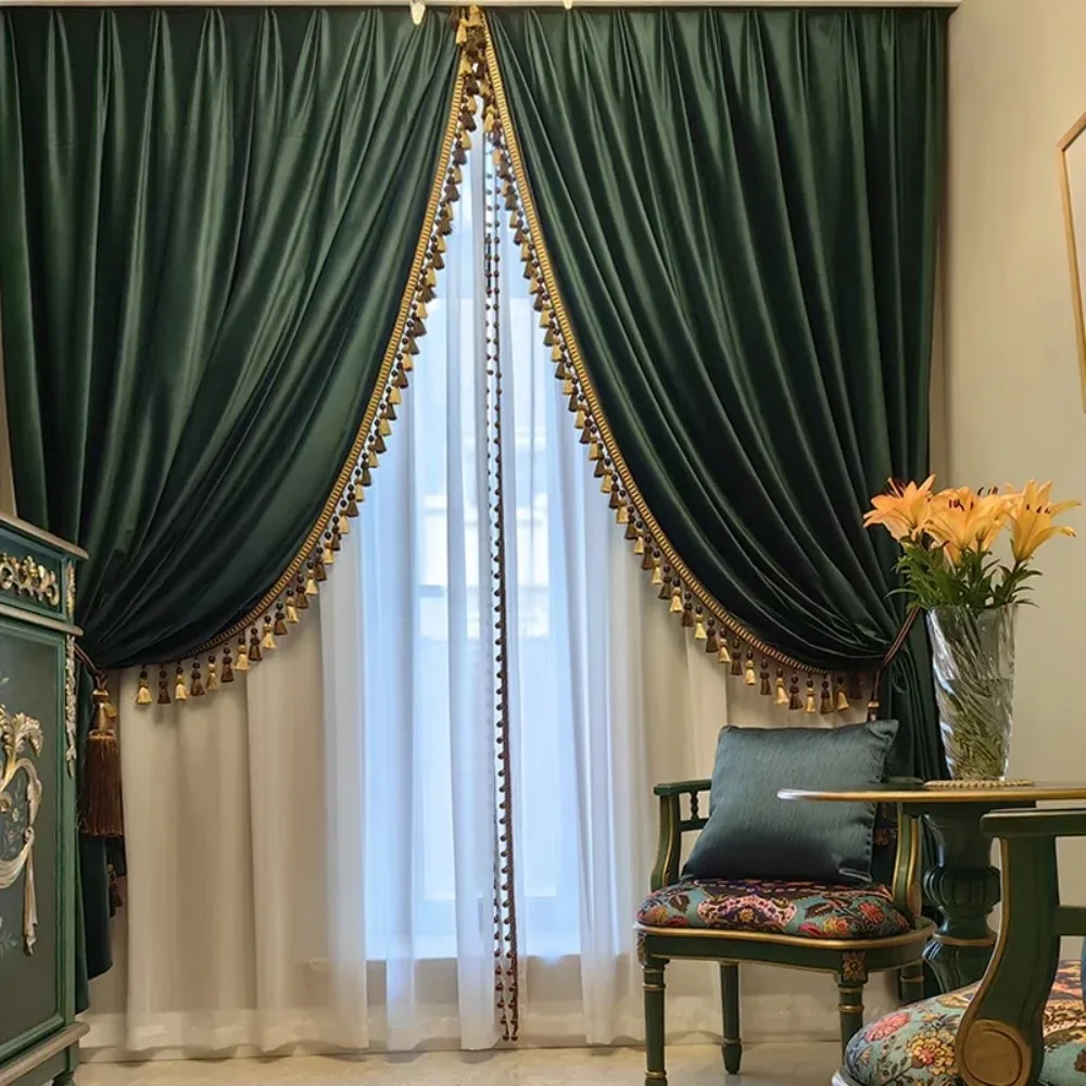 

Новые роскошные американские бархатные шторы для гостиной, спальни, скандинавские простые утолщенные текстурированные розовые шторы с кисточкой, индивидуальный размер, 1 шт.