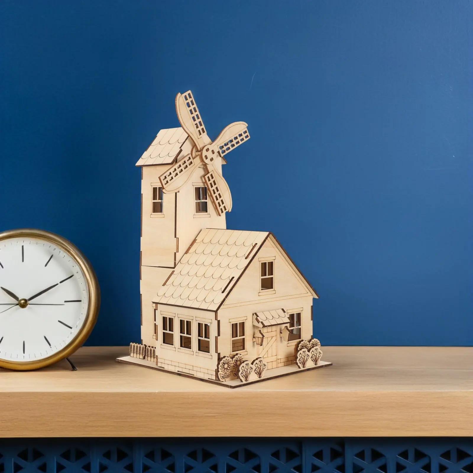 1 ensemble de puzzle 3D en bois Moulin à vent, style européen, kit de maison à assembler soi-même, activité STEM pour enfants, expérience scientifique - Moulin à vent