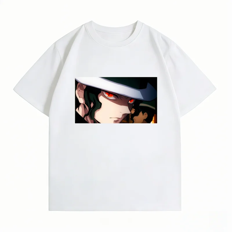 Bandai Demon Slayer Muzan Kibutsuji Close-Up Print T-shirt Casual Short Sleeve Cotton Anime Streetwear Men's T-shirt