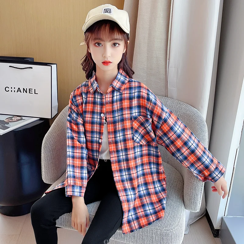Long Style Girls Red Plaid Blouse for Teenage Young Lady Long Sleeve Spring Autumn Loose Shirt Kids Child Fashion Streetwear - Image 2