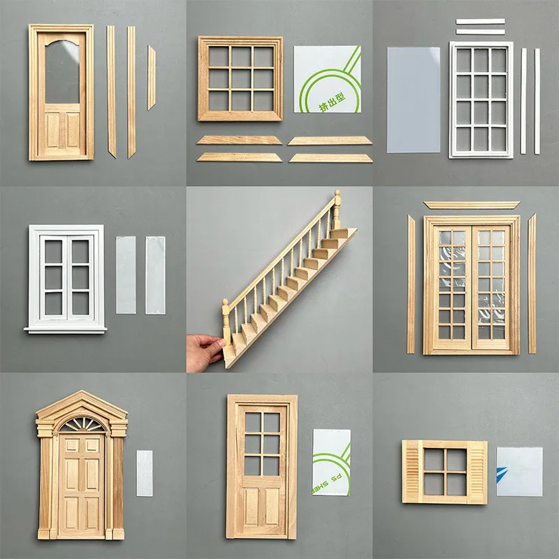 

1:12 Scale Dollhouse Miniature Windows & Doors - Openable Mini Window Accessories, Micro Stairs for Doll House Decor