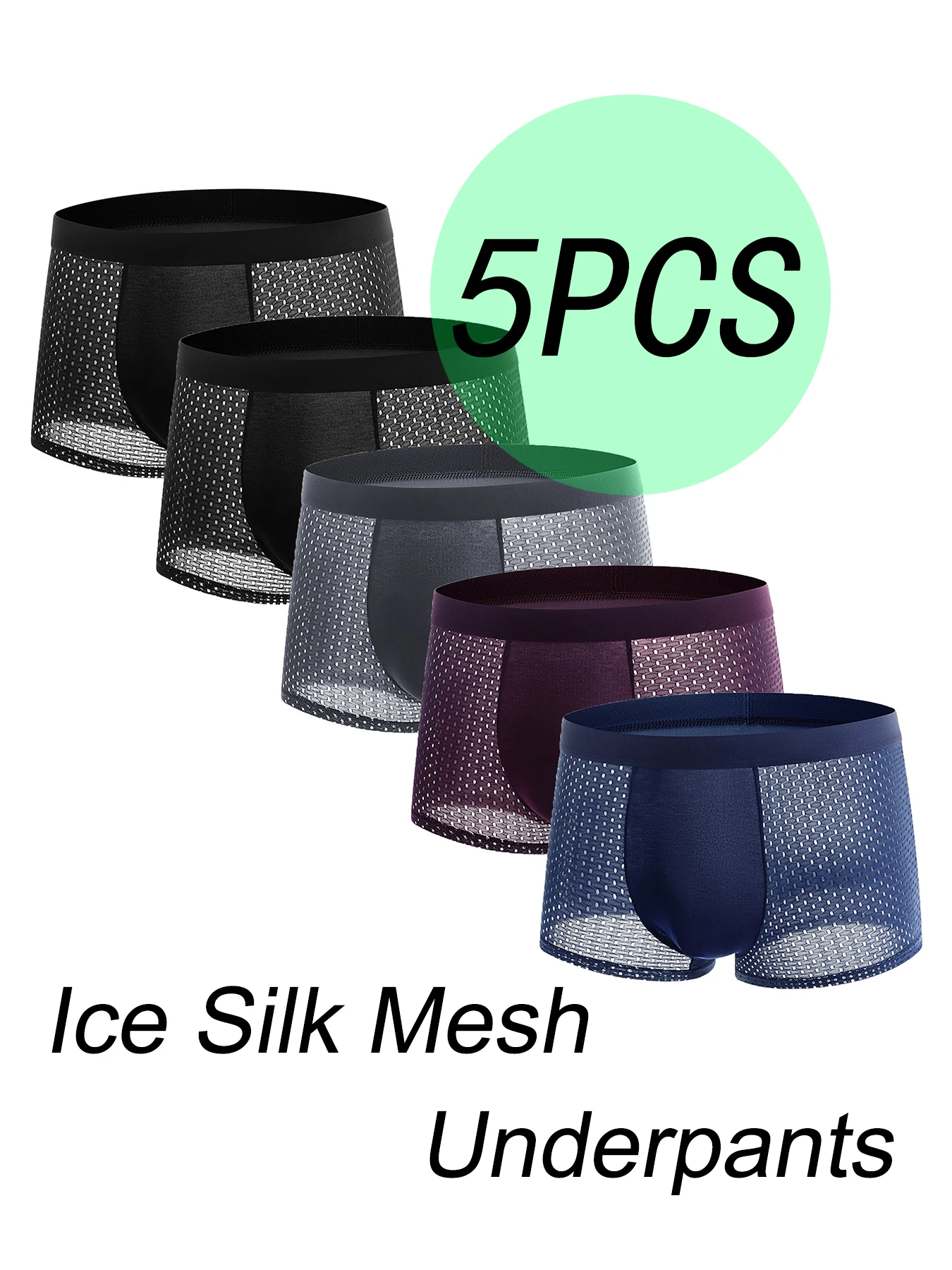 

5Pcs Solid Color Ice Silk Half Mesh Men's Flat Leg Pants, Casual And Comfortable Sports Flat Leg Pants, Men's Underwear