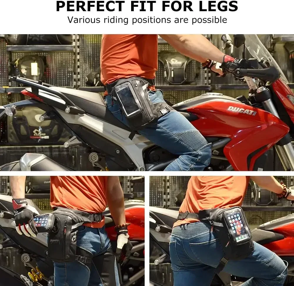 CUCYMA CB-1609 Motorcycle Leg Bag with Phone Holder, Black Drop Leg Bag
