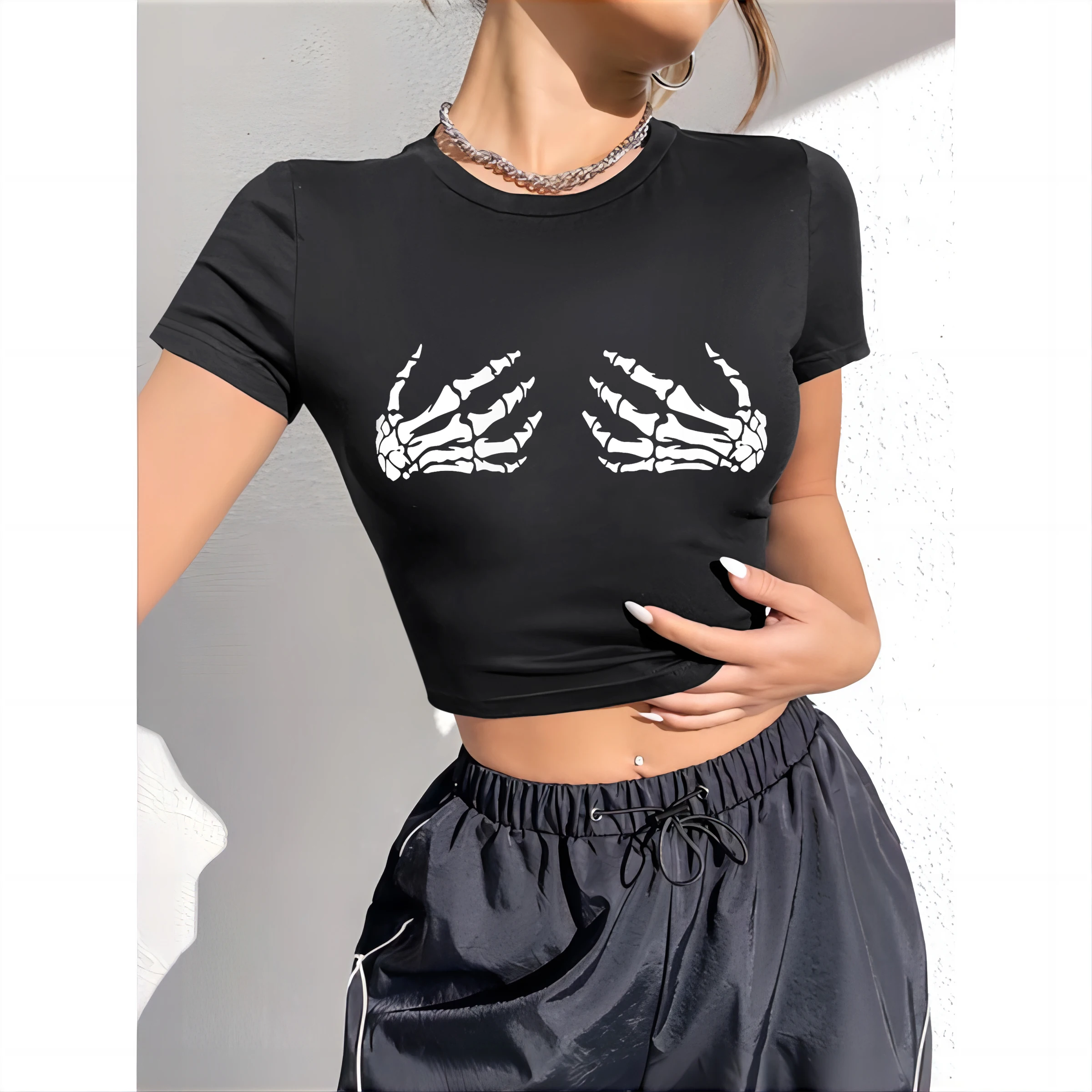 Halloween Skeleton Graphic Crop Tee