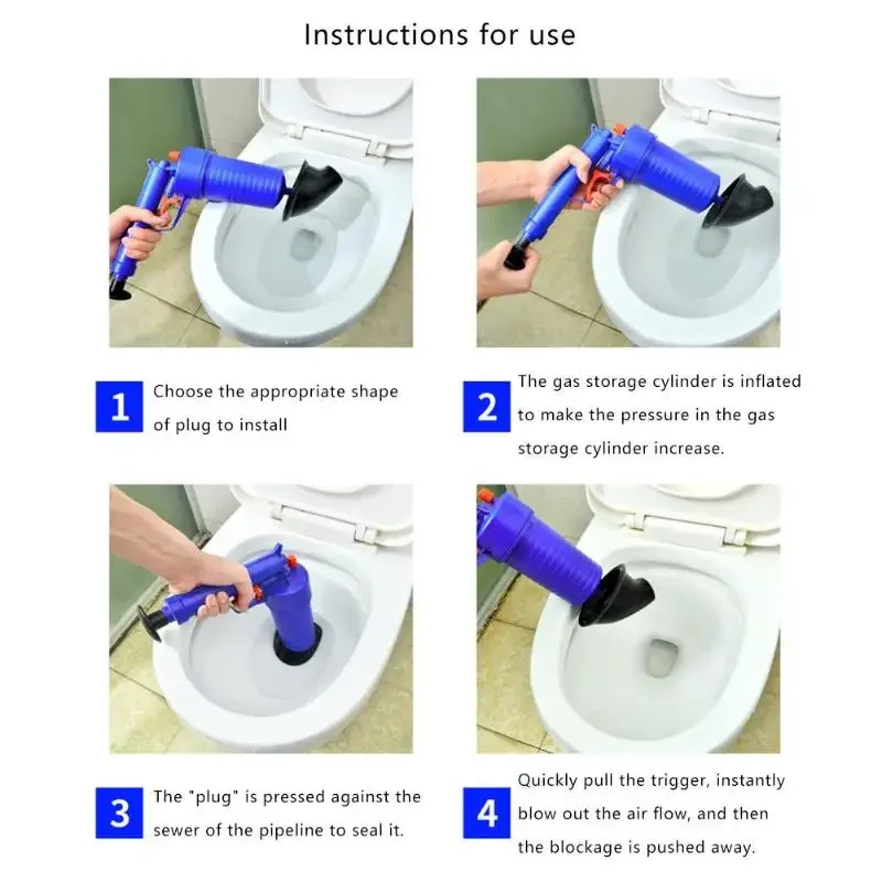 Air Power Drain Blaster Gun High Pressure Pipe Plunger Drain Cleaner Pump Pipeline Clogged Remover Bathroom Sink Toilet Cleaner