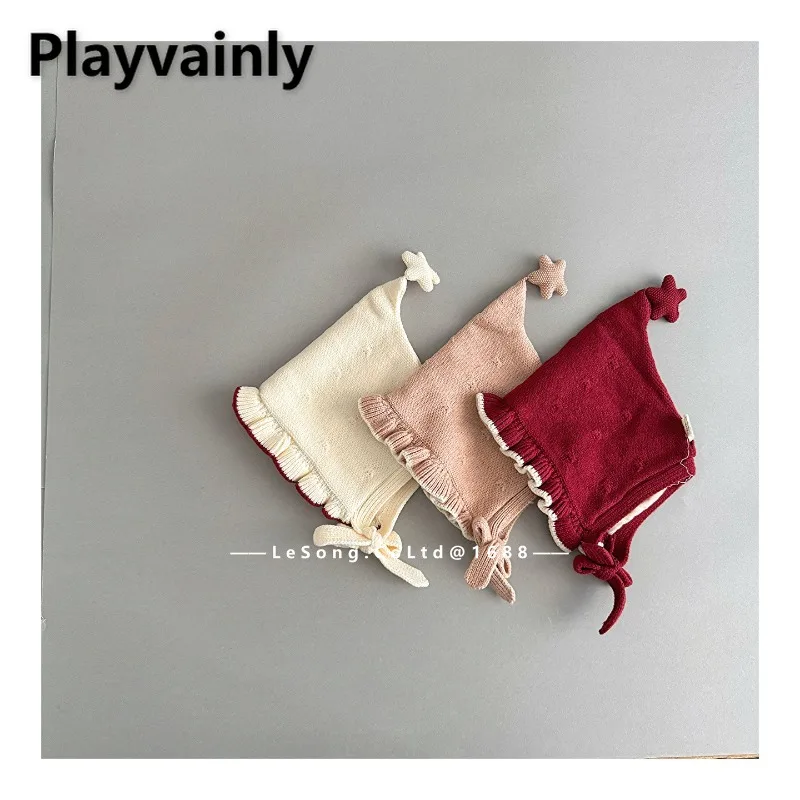 

Baby Girl Autumn Winter Knitted Hat with Star Pattern White Pink Red Cute Pointed Top Cap Toddler Warm Ear Flap Beanie H2852