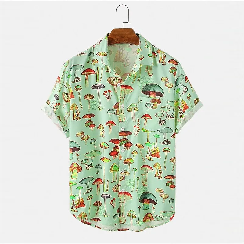 Summer Hawaiian Shirt Graphic Print Mushroom Cuff Short Sleeve Button-Down Shirt Tropical Fashion Comfortable Hawaiian Design