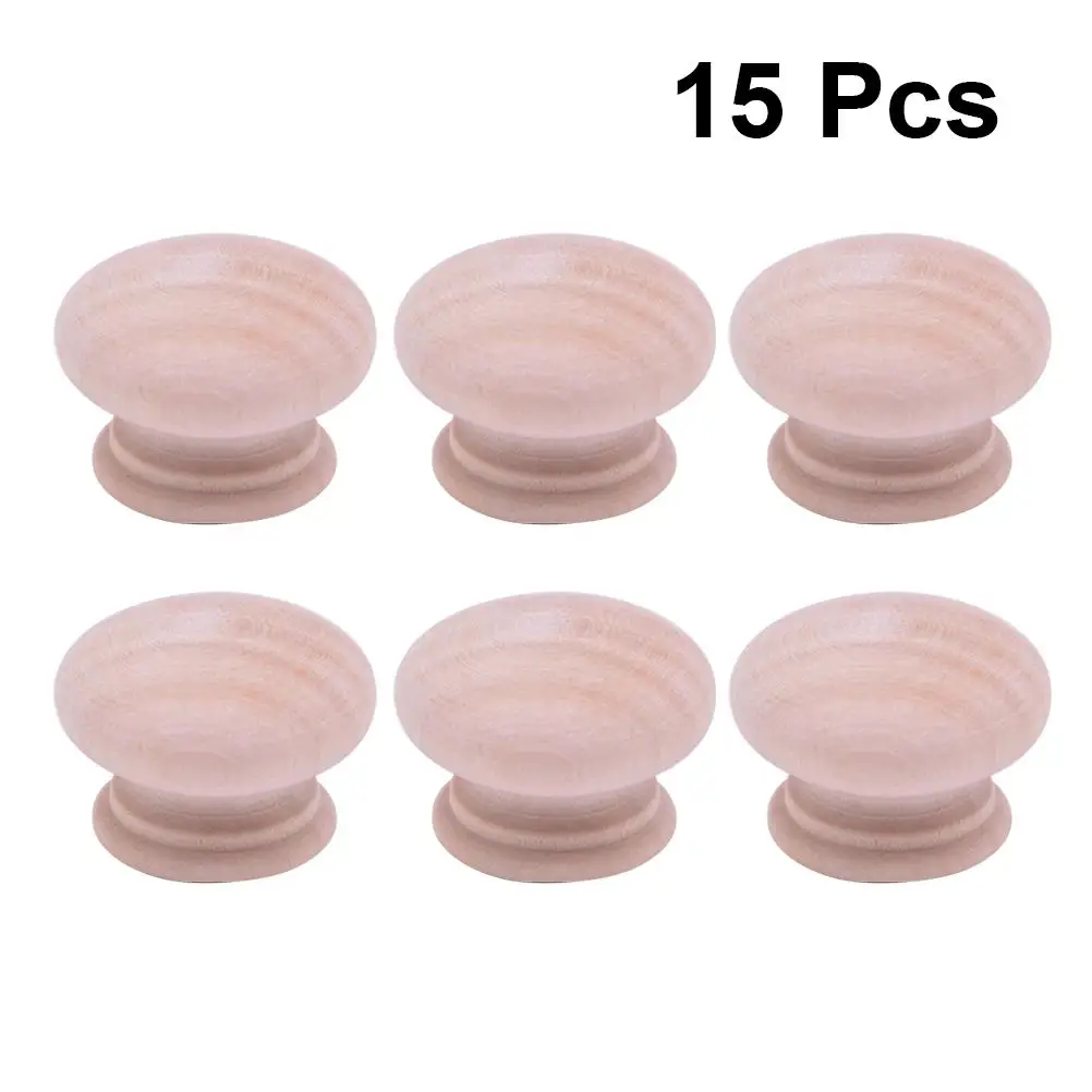 

15 PCS Beech Round Handle Cabinet Knob Pull Drawer Knobs Door Handles Natural Wood Wooden Office Kitchen Cabinets