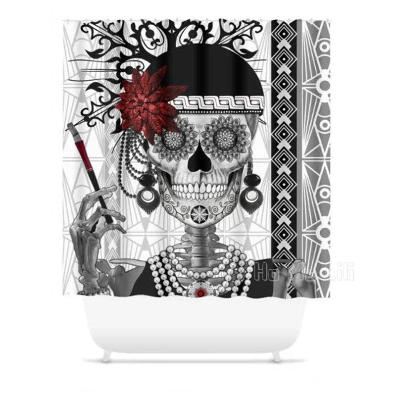 Flapper Girl Sugar Skull Shower Curtain Art Bathroom Decor Mrs Gloria Vanderbone