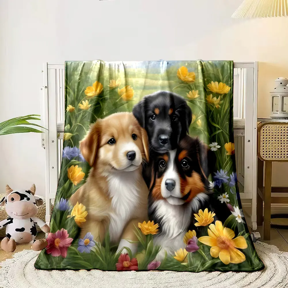

6 Styles Farm Puppies Print Blanket Flannel Soft Comfort Home Travel Blanket Kids Warm Blanket Picnic RV Luxury Gifts