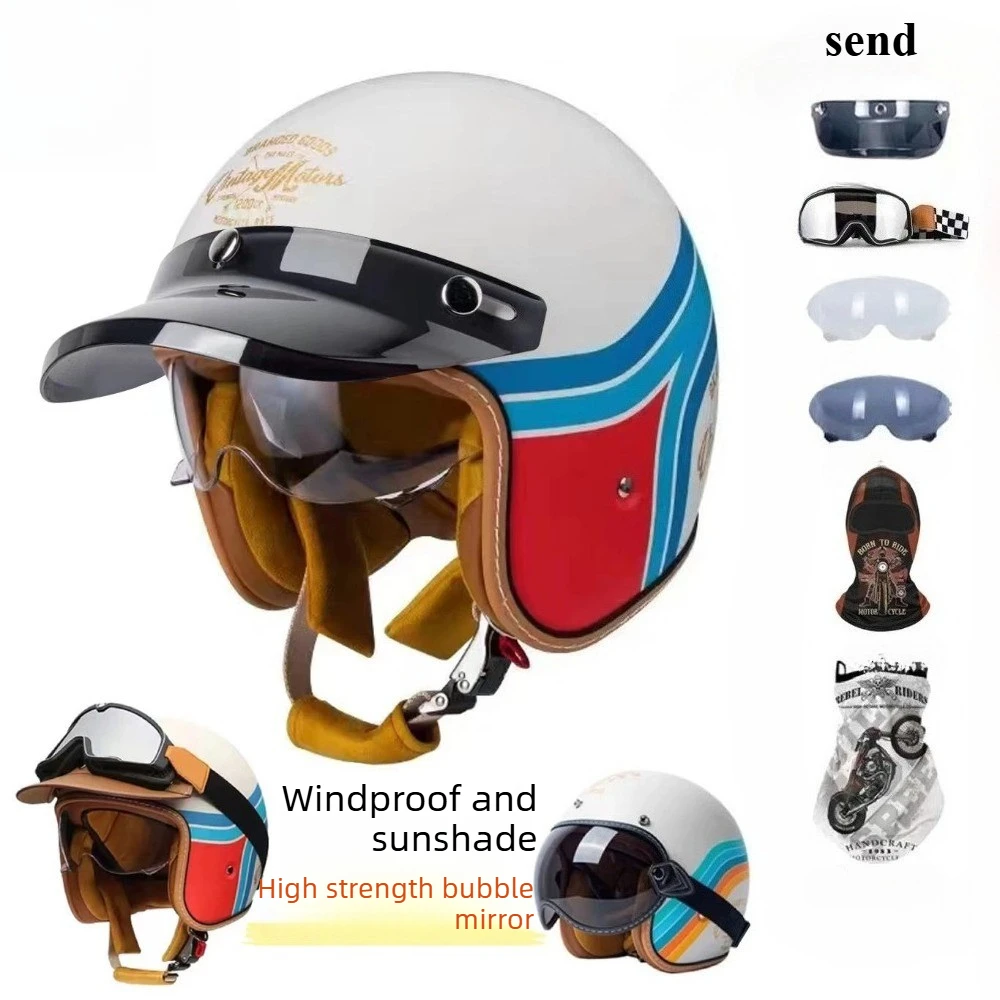 

Ретро-мотошлем, шлем-котелок, очки-пузырьки, мужские и женские шлемы, сертифицированные 3C, со встроенными ветрозащитными очками