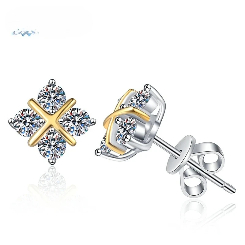 

Gazing Jewelry18KGold Plated 925 Sterling Silver Earrings for Women, Birthday Gift. D Color, 3EX Cut Round Moissanite, GRA Certi