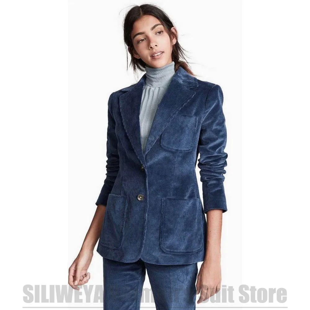 Women's Corduroy Suit Single Breasted Long Sleeves Blazer and Pants Two Piece Set Casual Formal Office Party Fashion Outfits