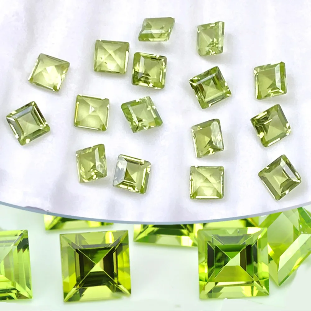 100pcs 20pcs Green Natural Peridot Square Step Cut 2x2mm-10x10mm Factory Wholesale Loose Gemstone