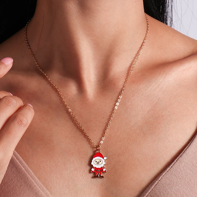 Mode Weihnachten Halsketten Emaille Santa Claus Baum Glocken Anhänger Halskette für Frauen Mädchen Weihnachten Party Urlaub Schmuck Geschenke – Detail 3