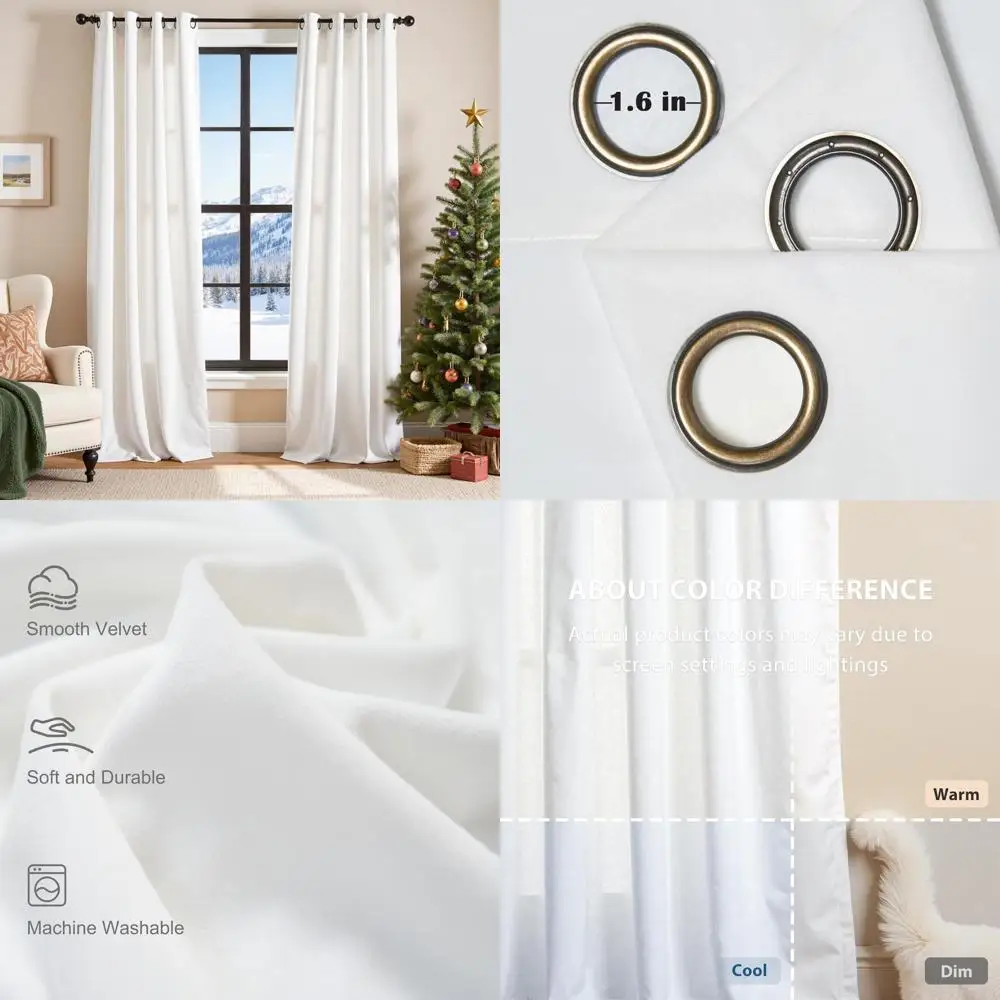 ผ้าม่านกันความร้อนแบบรูตาไก่ 84 นิ้ว สไตล์โมเดิร์นหรูหรา สีขาวกำมะหยี่ ช่วยกรองแสง สำหรับห้องนอนและห้องนั่งเล่น