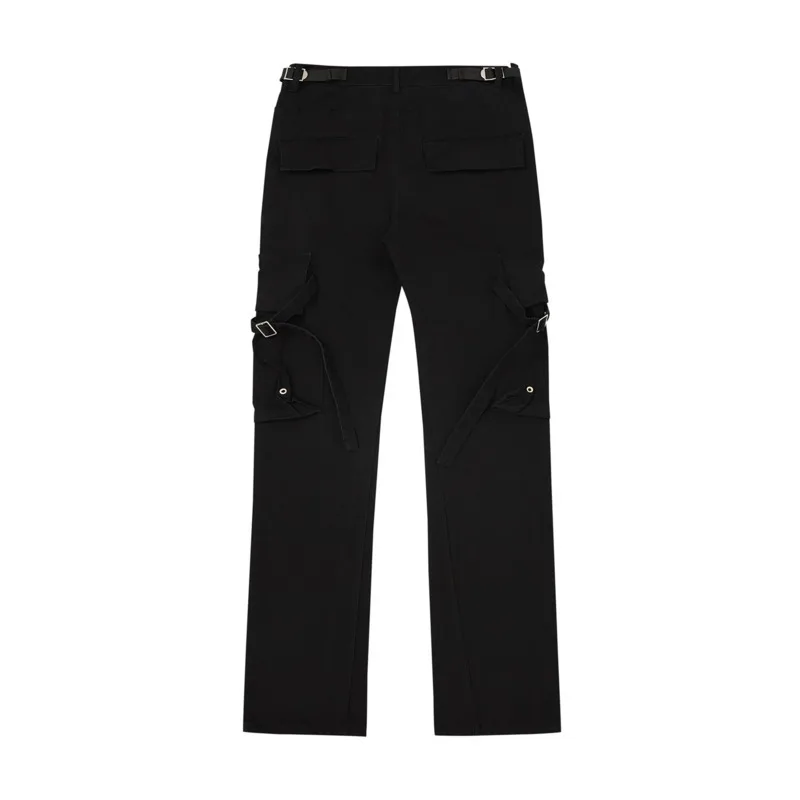 HKSH Spring Autumn New Man Niche Safari Style High Street Casual Bandage Trend Solid Color Multi-pocket Dark Cargo Pants HK14123