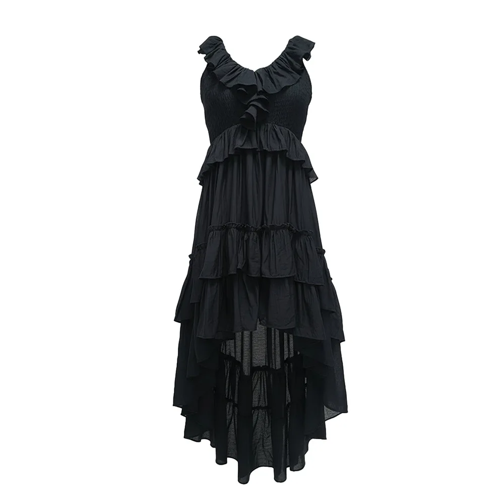 Moda em torno do pescoço em camadas plissado vestido de sol sem mangas alta baixa vestidos de chiffon para praia férias aniversário e noites do clube