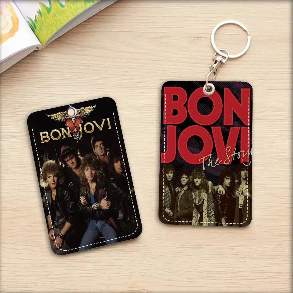 Hot Rock Band B-Bon Jovies Office Supply Men And Women Credit Card Keyrings Student Card ID Card Holder Credential Holder Card