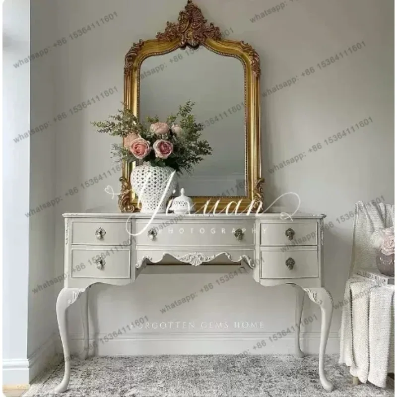 YJ French Vintage Dresser Solid Wood Carved Antique Storage Princess Vanity Table Luxury Furniture