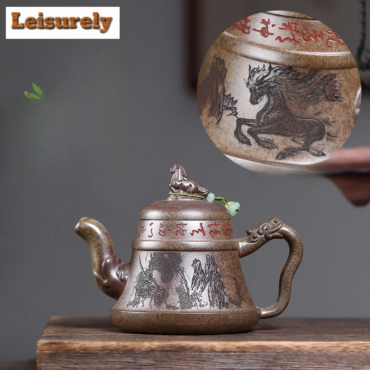 

420ml Yixing Purple Clay Teapots Handmade Dragon Horse Pot Raw Ore Wood-fired Porcelain Mud Tea Making Kettle Zisha Tea Set Gift