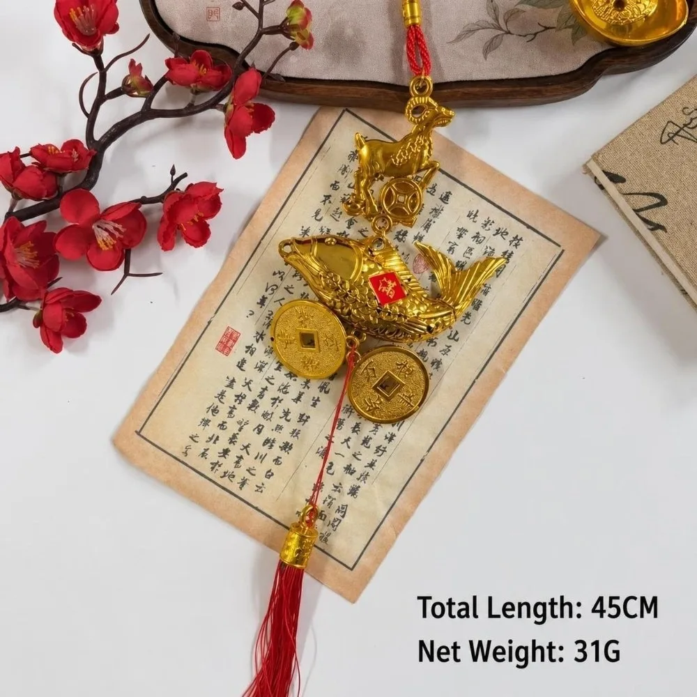 New Sheep Zodiac New Year Hanging Gold Plated Red Tassel Coin Charm Gourd Abacus Ingot Motif Tassel Pendant Door Decor