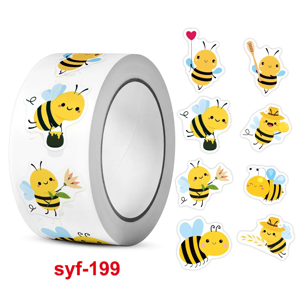 100-500pcs Cartoon Bee Stickers Cute Animal Sticker Waterproof Self-Adhesive Sticky Paper Rewards Sealing Label Stationery Kids - view 3
