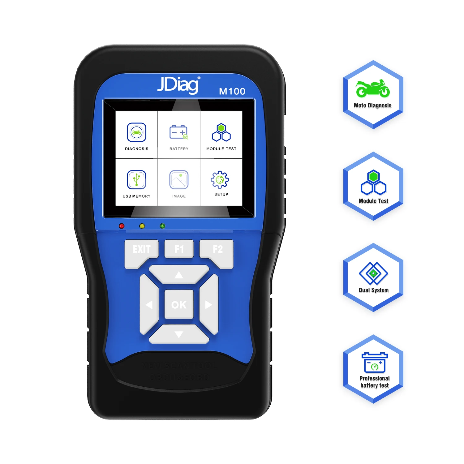 

JDiag M100 Motorcycle Scanner Diagnostic Tool Motorbike Scanner 2in1 Battery Tester Handheld Universal Motorcycle Scanning Tool