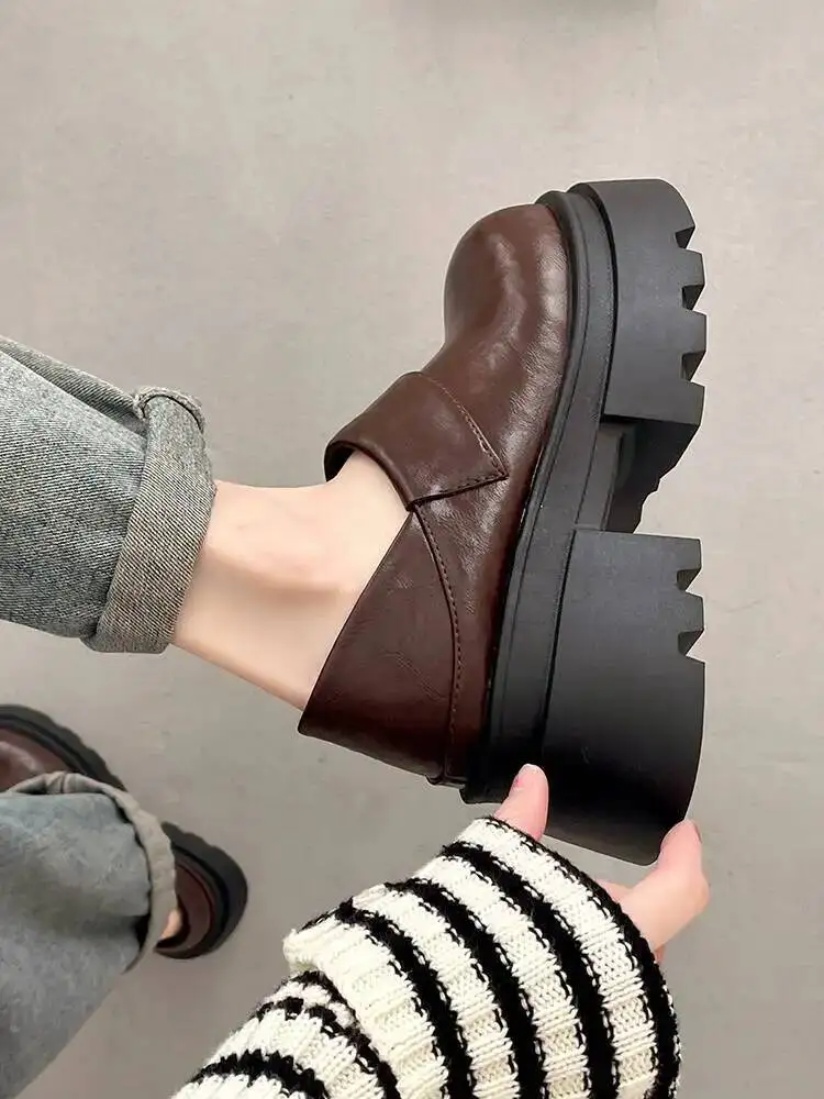 

Women's British Leather Shoes Versatile Thick Soled Leather Loafer 2025 Spring Summer New Elegant Mary Jane Loafers