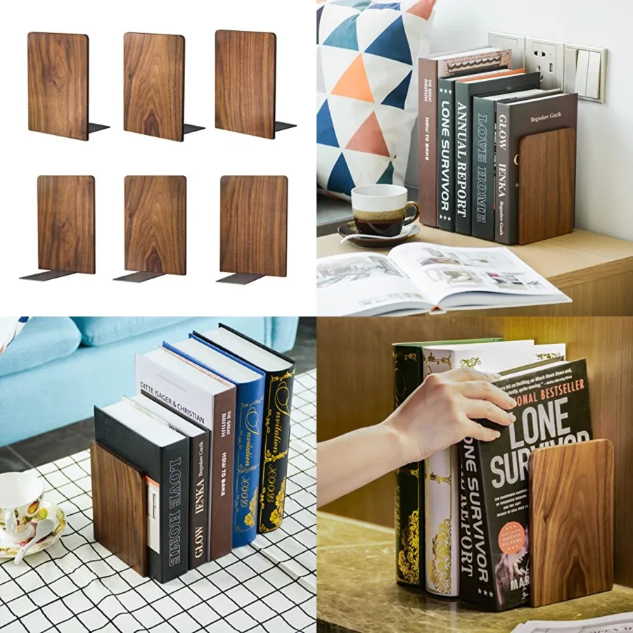 

Large Bookend Hold Heavy Books- 7x4x5in 3 Pack Wood Bookends for Heavy Books Heavy Duty Walnut Book Ends for Men Wood Bookends