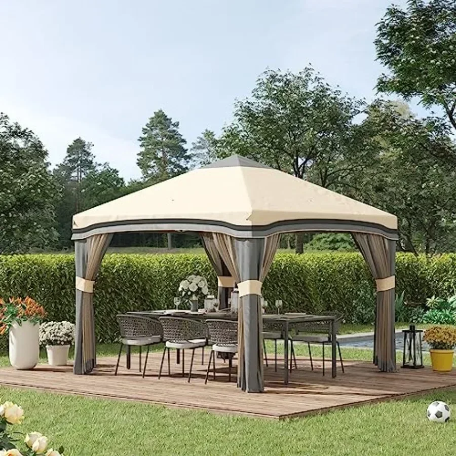 10' x 10' Pop Up  Tent with Netting  Tents for Parties Height Adjustable with Wheeled Carry Bag and 4 Sand Bags for Outdoor Gar