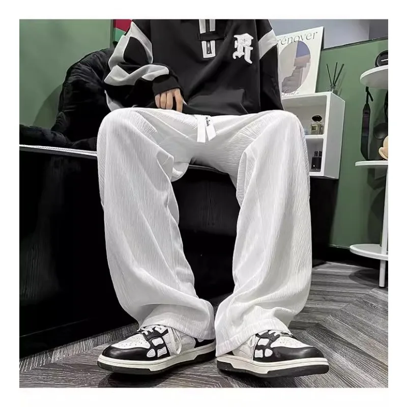 Ice Silk Pants Summer Solid Color Male Female Thin Straight Cylinder Loose Fitting Pendant Leisure Trousers Tide