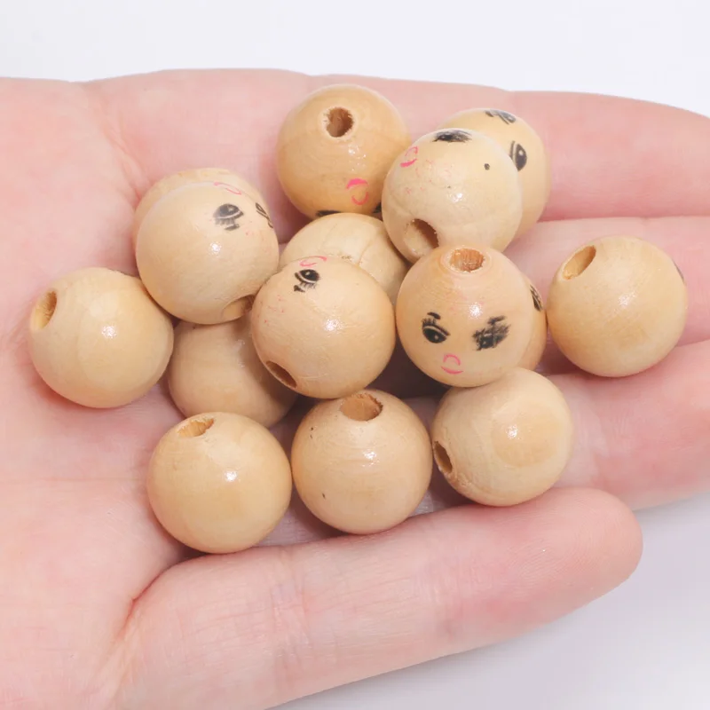 14/18/22mm 5-20pcs Smiling Face Round Ball Natural Wooden Beads Loose Spacer Beads For Diy Bracelet Jewelry Making Accessories