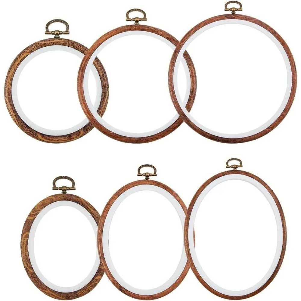 

6 Pcs Rubber and Plastic Embroidery Hoops 2 Sizes Plastic Cicle and 4 Sizes Rubber Ring Cross Stith Frames for DIY making kit