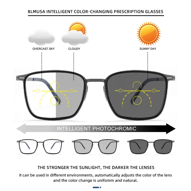 BLMUSA Ultralight Titanium Optical Frame High Quality Blue Light Blocking Reading Eyeglass Men Progressive Photochromic Glasses