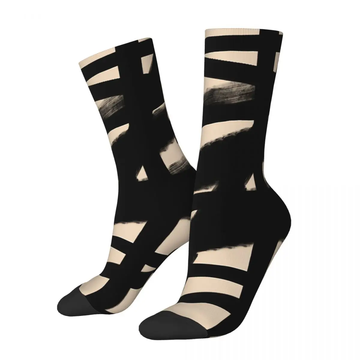 

Black And Belge Lines Stripe Socks Male Mens Women Spring Stockings Printed