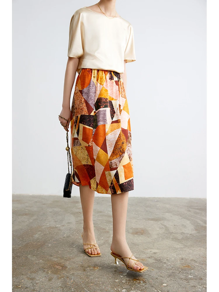 

Slimming A-Line Skirt Elastic Silk Waist adient Monaco Sle Commute Flower Pattern Women's Faion Spring 2024