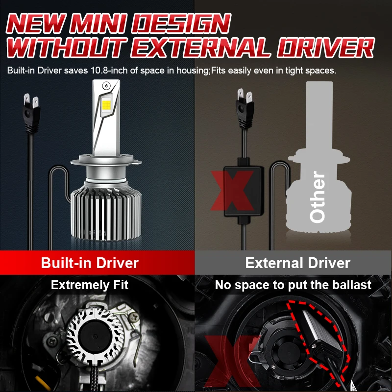 300W 30000LM H7 H4 H11 LED Car Headlight Bulbs H8 H9 9005 HB3 9006 HB4 9012 6500K White Super Bright 18PCS CSP Chip Turbo Fan