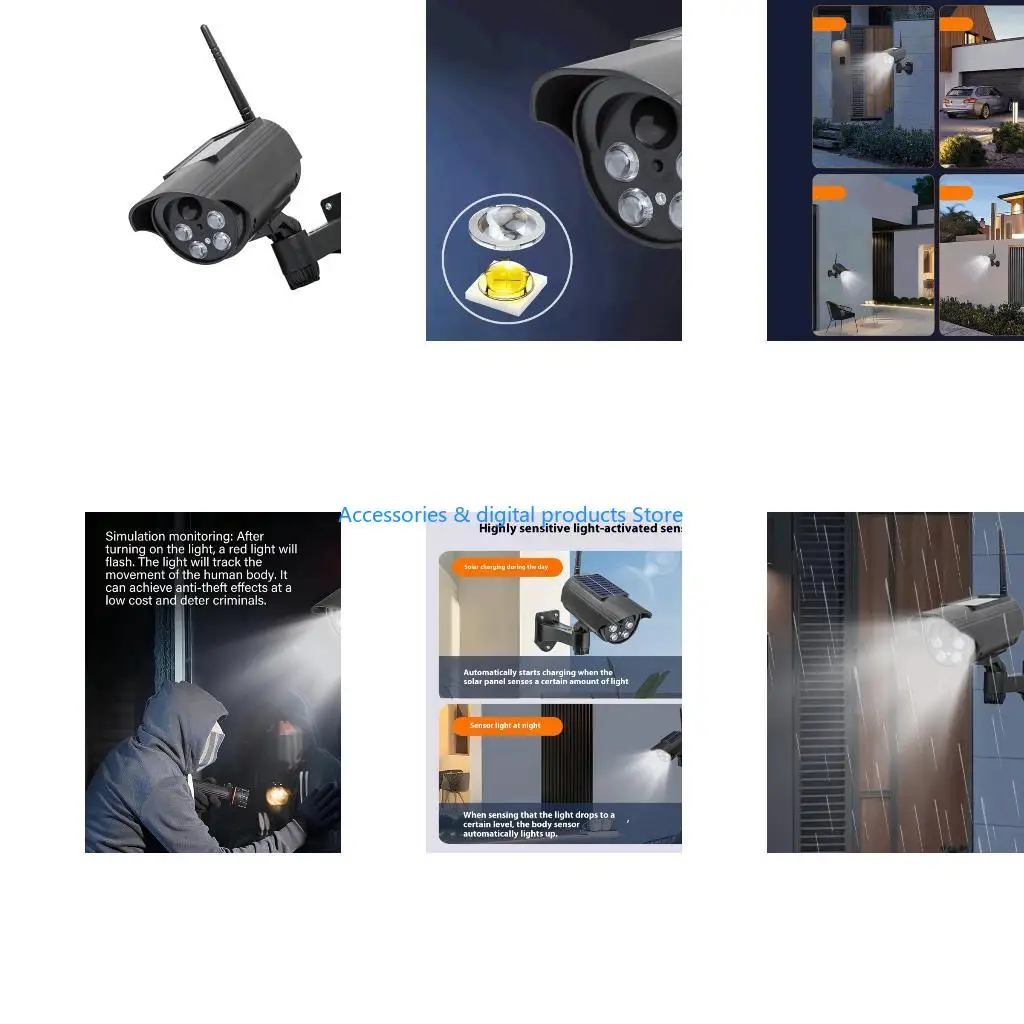 77JD Automatic Solar Fake Security Camera Outdoor Realistic Dummy Surveillances Weather Resistant For Apartment Home Backyard